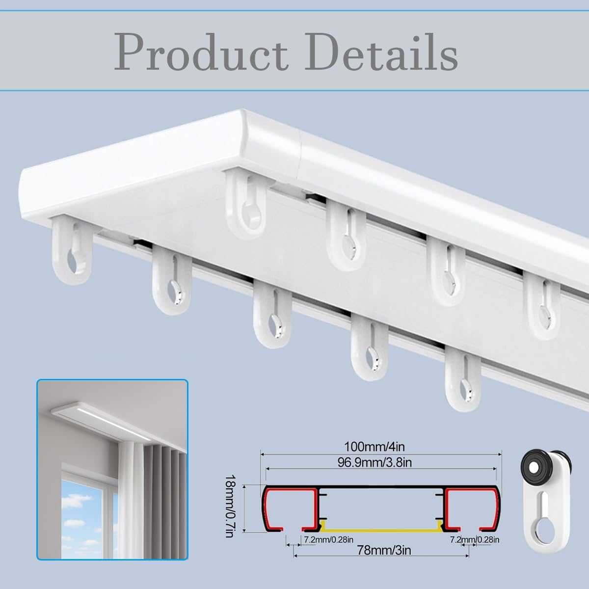 Rail à Rideaux Tringle Rideau Double Rideau Rail Plafond Aluminium 100cm 120cm 150cm Tringle à Rideaux Silencieuse à Rails à Double Rangée pour Chambre à Coucher ou Hôpital Salon(Blanc,1.7m)