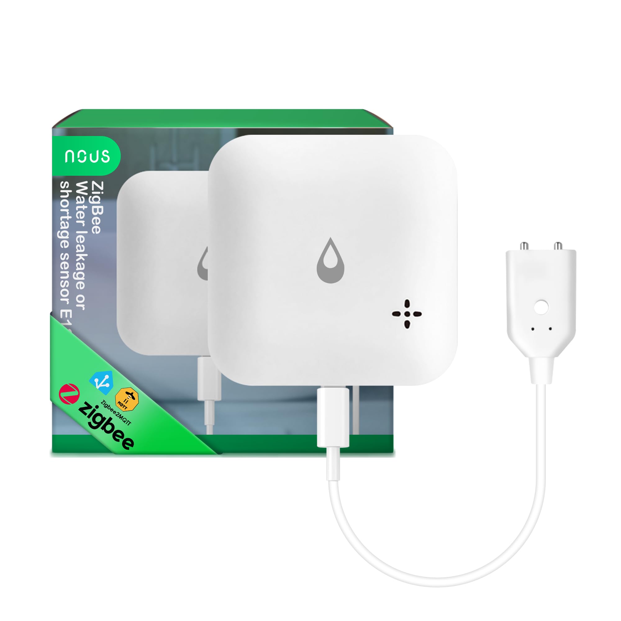 NOUS E13 ZigBee Water Sensor for Leakage or Lack of Water, 80 dB Alarm, App Notification, IP66, Battery Operated (2 x AAA), Compatible with Alexa, Google Home, ZigBee Hub Required