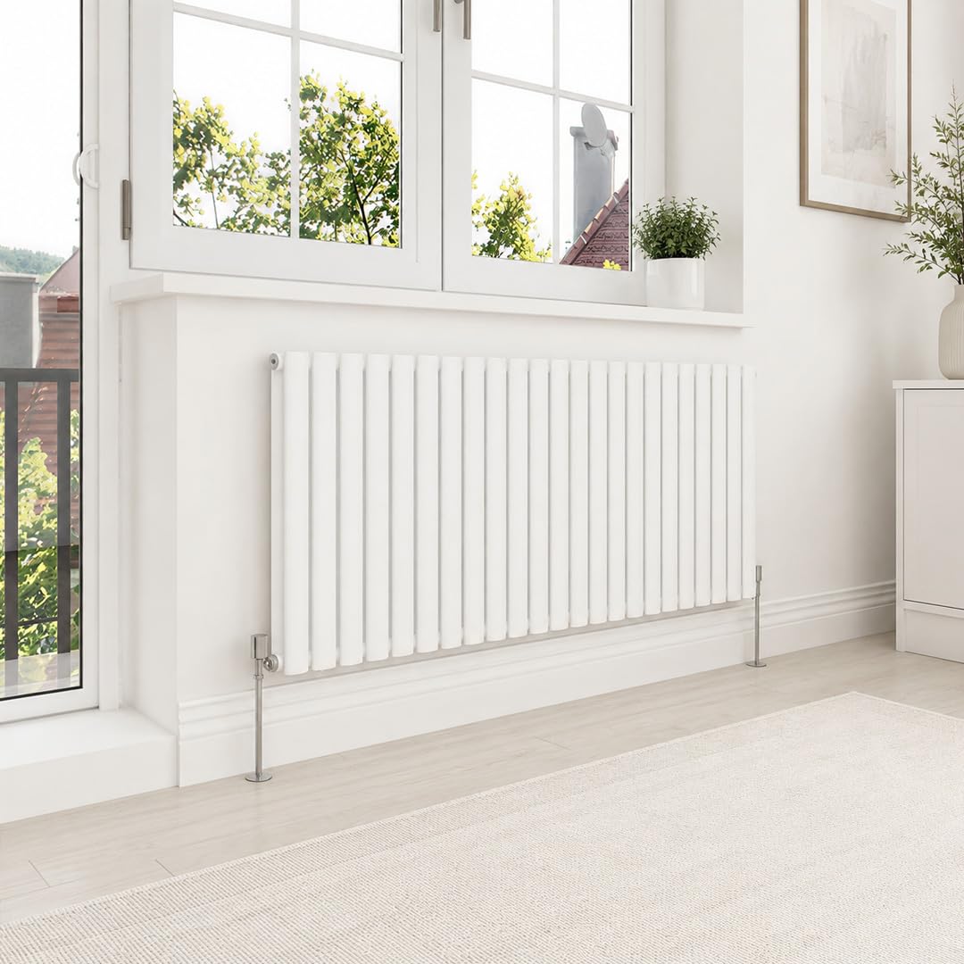 Built Right Oval Designer Radiator, Central Heating Radiator, Horizontal & Vertical Single or Double Panel Oval Tube Radiator, White or Anthracite, Multiple Sizes (White, 600 x 1380 - Double)
