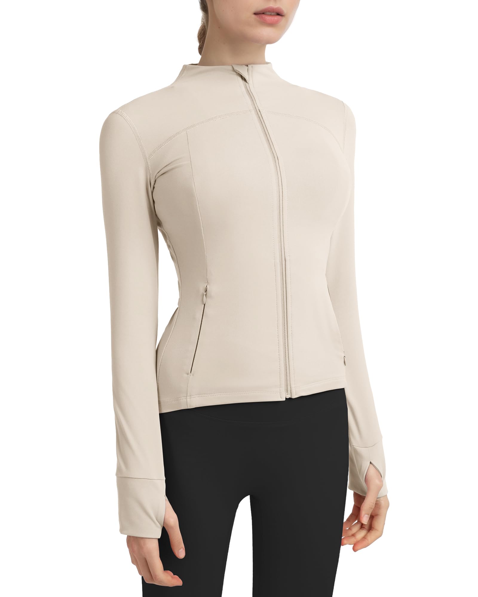 LocachyWomen's Slim Fit Full Zip Athletic Running Sports Workout Jacket with Pockets