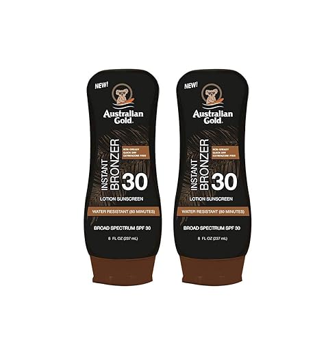 Australian Gold Spf 30 - Loción de protección solar Humedad Max de amplio espectro con bronceadores Kona, 8 onzas (paquete de 2) (paquete de 2, Spf