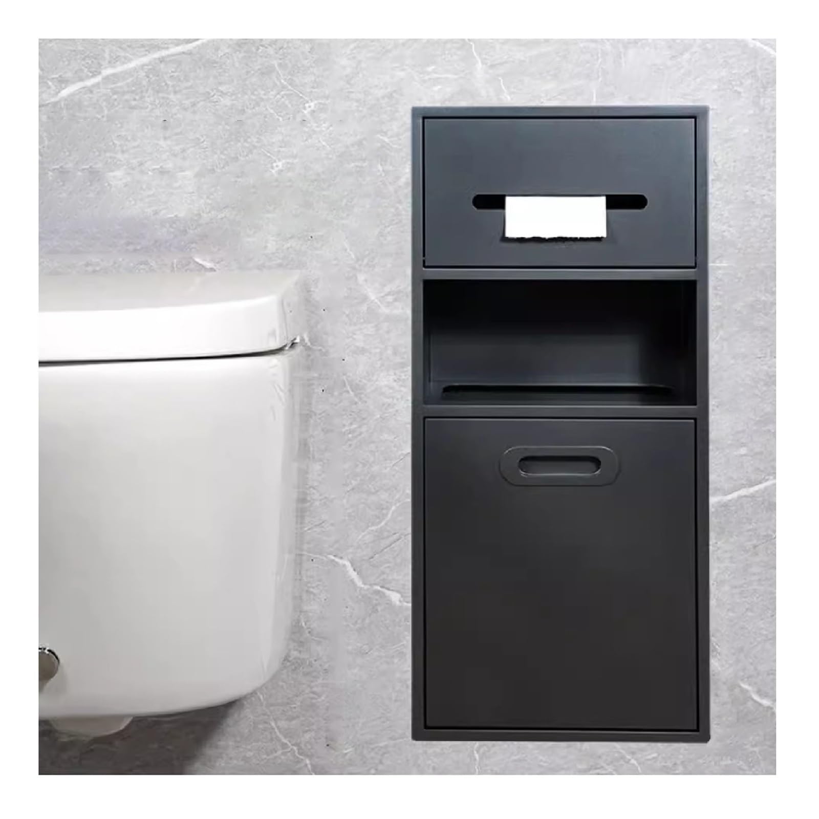 QUSYZD Stainless Steel Shower Nich, Waterproof Wall-Inserted Niche, Recessed Toilet Paper Trash Can Shelf for Bathroom Storage Shampoo Toiletries,Black-b-67x30x14,Black-1