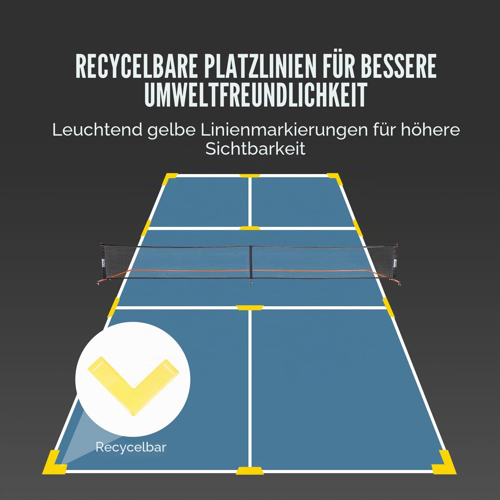 VEVOR Pickleball-Netz-Set, tragbares Pickleball-System in regulärer Größe mit Taschen, Bällen, Paddeln, Rädern und Spielfeldlinien, wetterbeständigem Metallrahmen und PE-Netz, für die Einfahrt im Hint