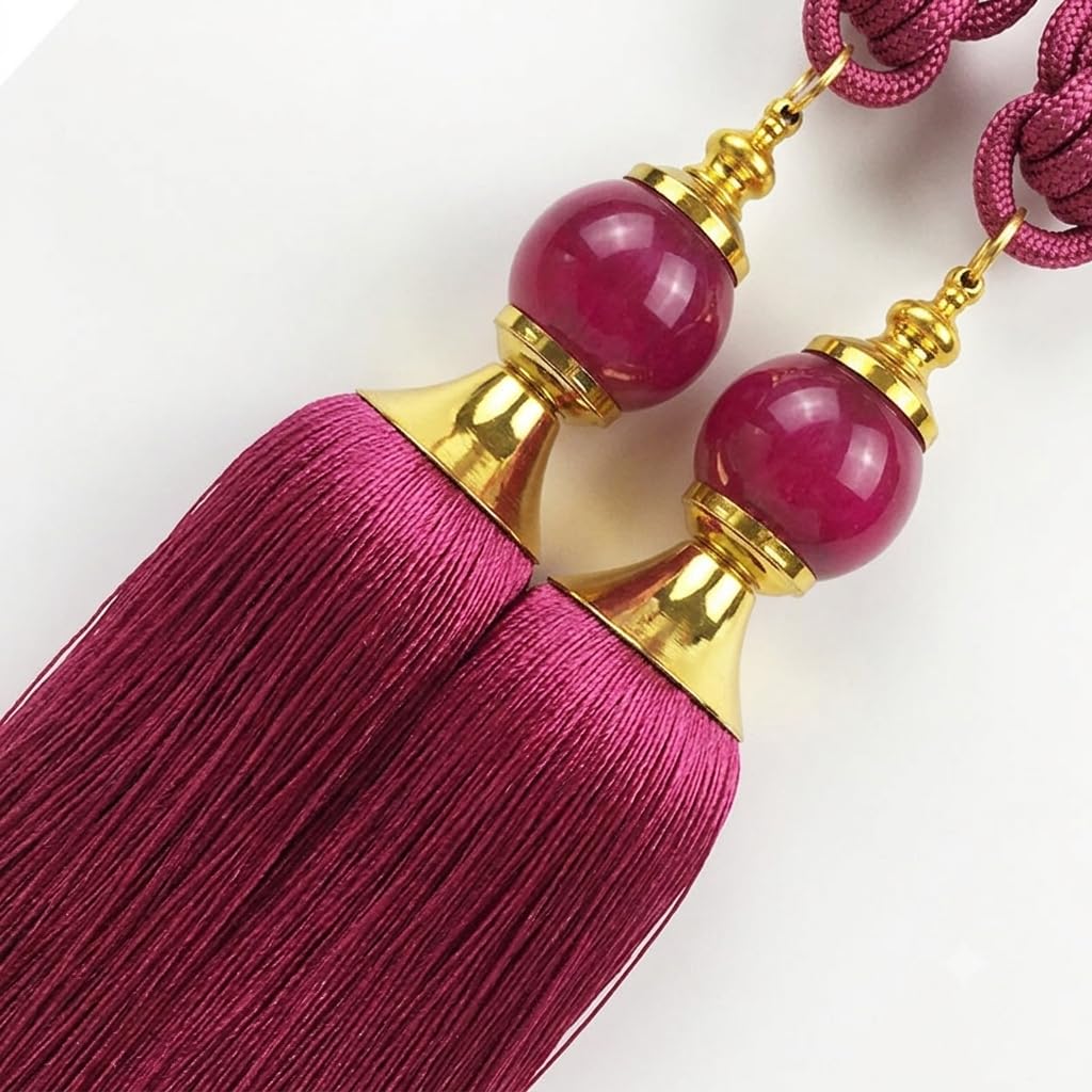 Curtain Tieback, Curtain Tie Backs, Tassels with Color Ball Design, Braided Tassel Rope for Door and Window Curtains, 24 Inches Long, Set of 4, Dark Pink-image-34