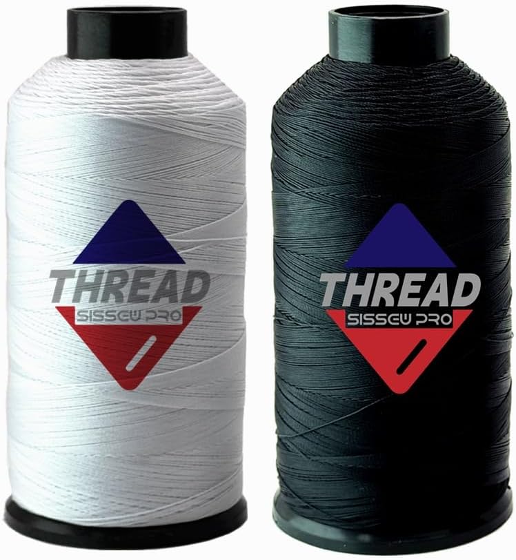 Sissewpro Tex70 Bonded Nylon Thread 69 Upholstery Thread Heavy Duty Threads for Sewing Machine Strong Black Threads for Leather, Beading, Hair Weaving, Denim, Canvas,Webbings, 4oz 1500yds（2, BK,WH） product image