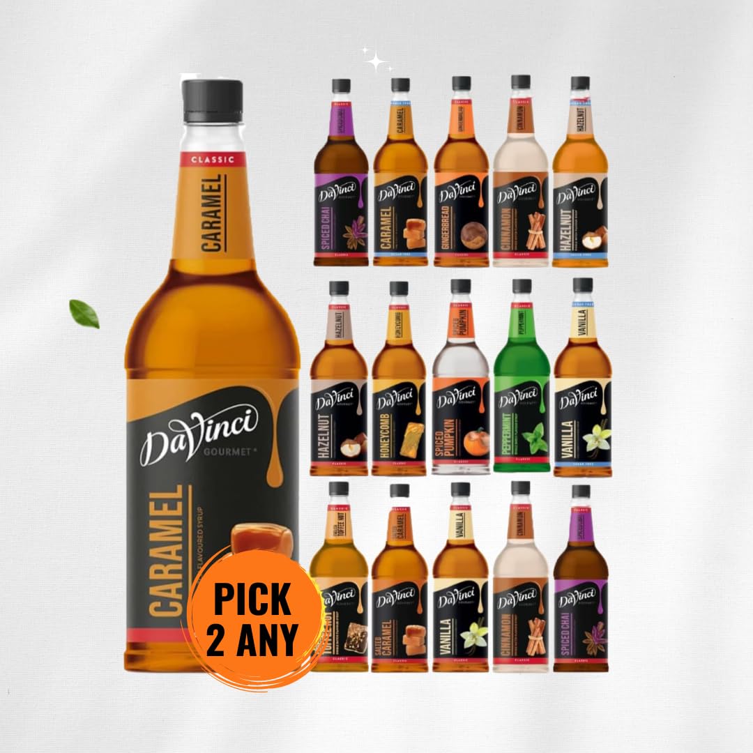 Davinci Coffee Syrups, Perfect for Cocktails and Drinks available in Strawberry, cloudy Lemonade, Spiced chai, caramel, Sugar free Hazelnut, Vanilla