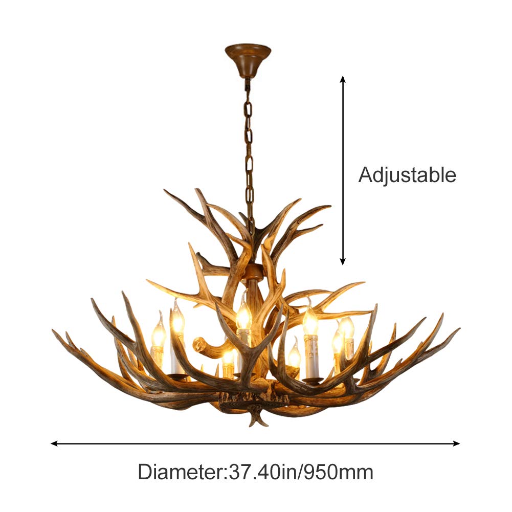Żyrandol z żywicy z 8 światełkami, lampa wisząca w wiejskim stylu jelenia, duża lampa sufitowa o długości 94 cm (37 cali) z imitacji jelenia, idealna do wiejskiego domu, sypialni, a