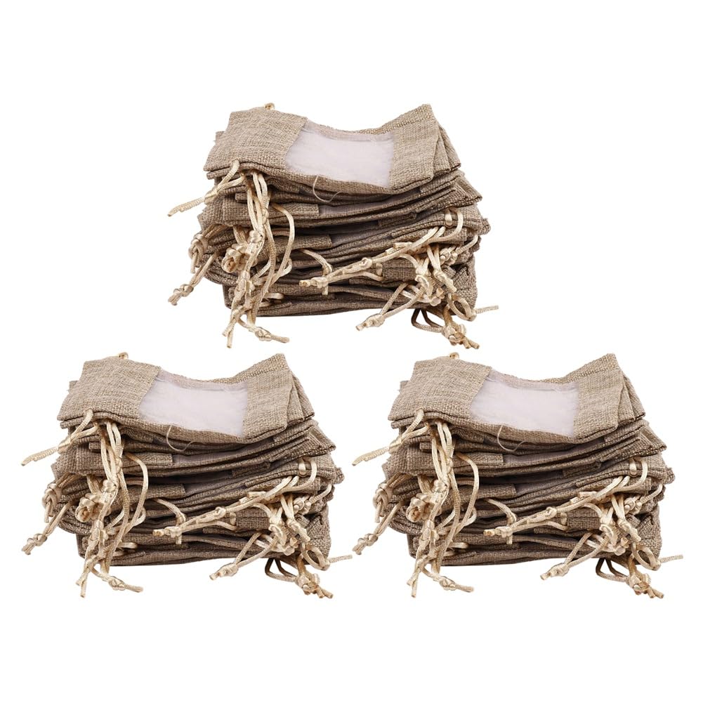 Hndhbfgrt 90Pcs Flax Organza Bags Burlap Drawstring Pouch Bag Wedding Party Bags for Coffee Beans Candy Makeup