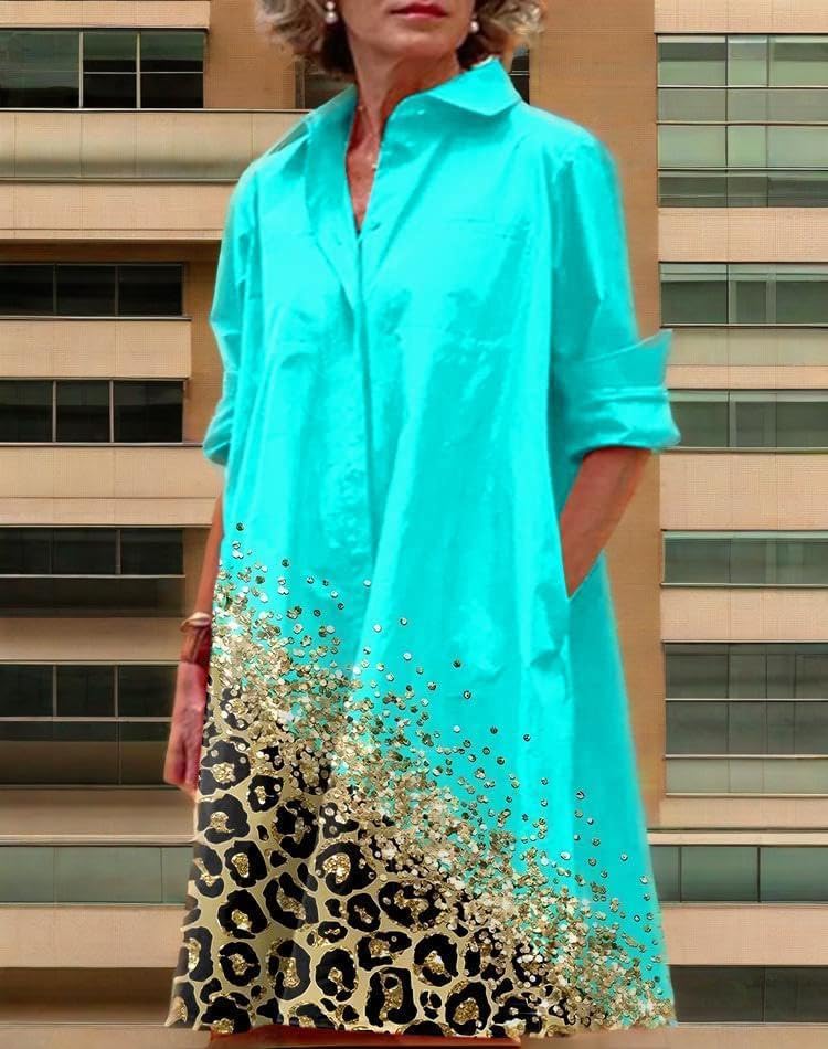 Womens 2025 Long Sleeve Button Down Shirt Summer Dress Casual V Neck Loose Fit Midi Shirt Dresses with Pockets - Image 5