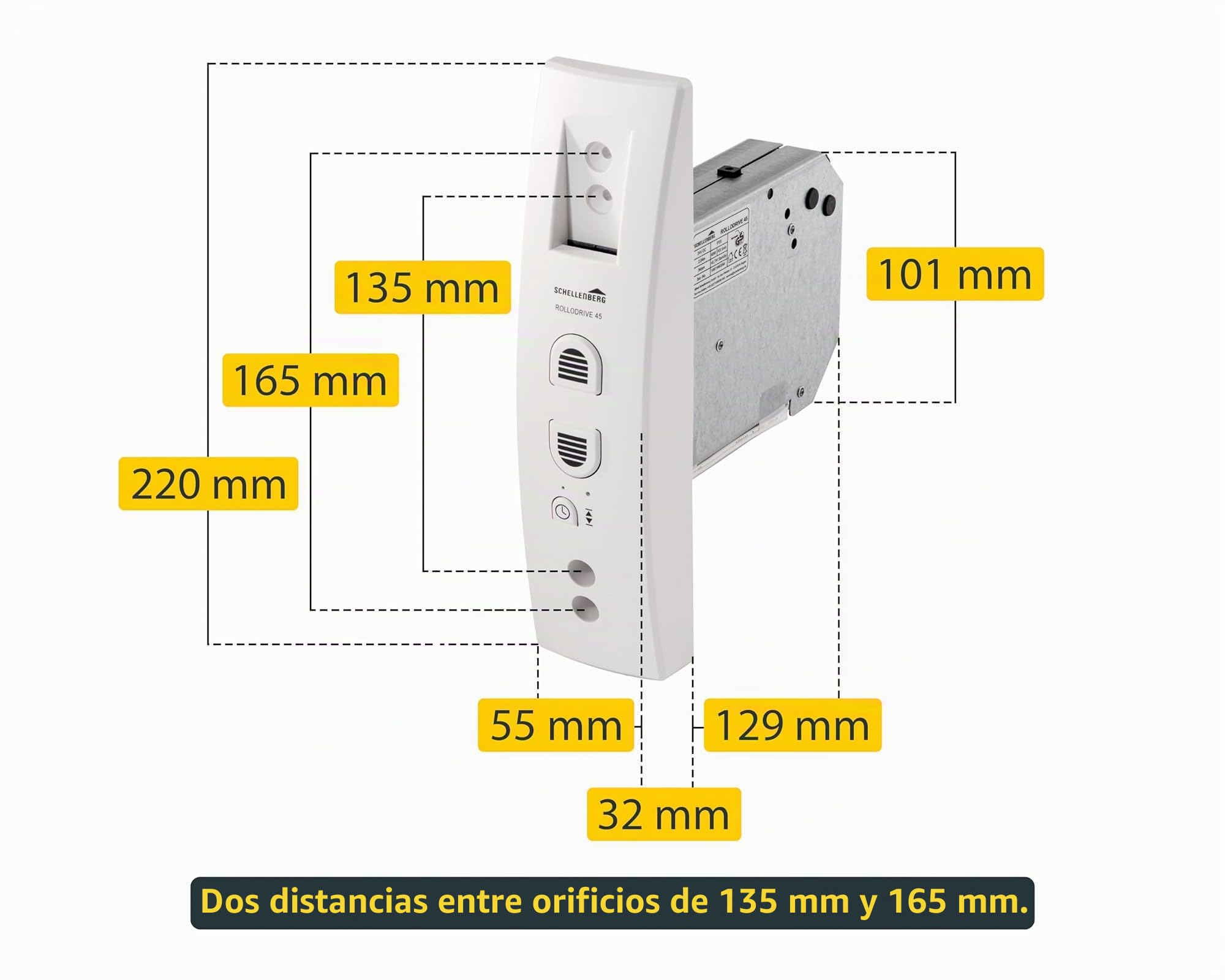 Schellenberg 22745 Rollodrive 45, motor eléctrico para cintas de persianas, recogedor hasta 4 m² de superficie, 23 mm de ancho, fuerza de tracción 12 kg, con temporizador automático