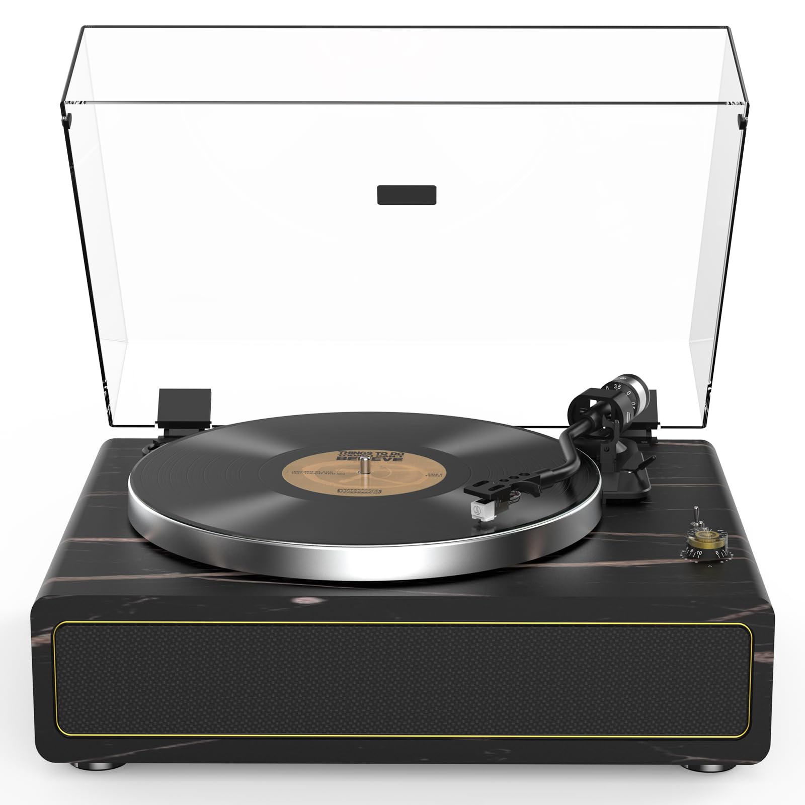 Turntable with Integrated Speakers Belt Drive 33/45 RPM Vinyl Record Player Supports Bluetooth Playback with Auto-Stop Function RCA Out and Aux-In