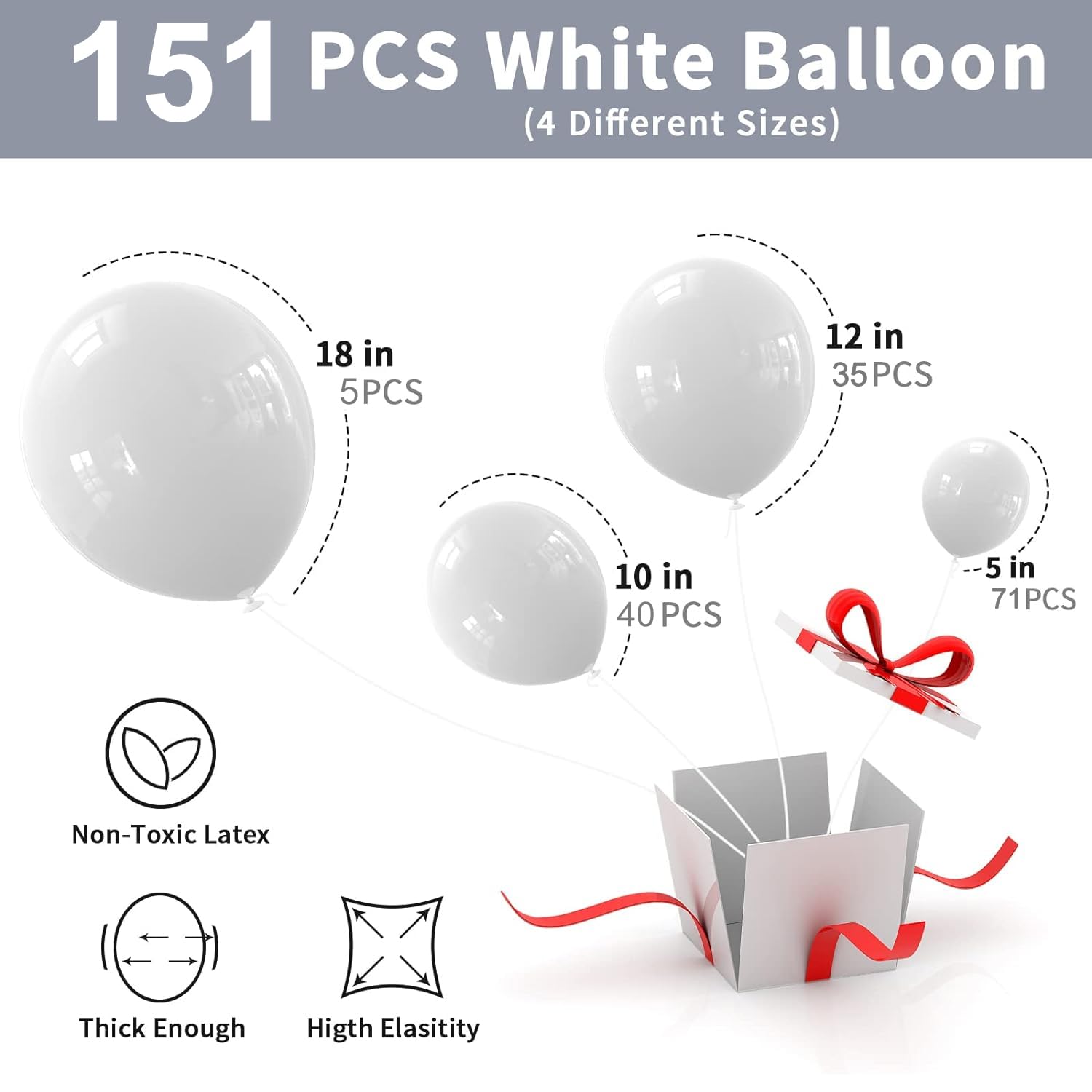 Labeol White Balloons Different Sizes 151PCS 18/12/10/5 Inch White Balloon Garland Arch Kit Quality Latex Balloons Decorations for Wedding Party Birthday Baby Shower Graduation