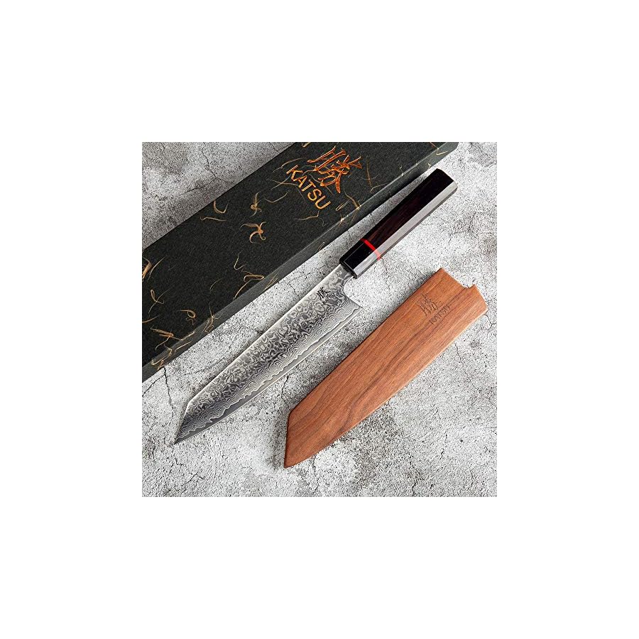 KATSU Kiritsuke Chef Knife - Damascus - Japanese Kitchen Knife - 8-inch - Handcrafted Octagonal Handle - Wood Sheath & Gift Box (Kritsuke Knife)