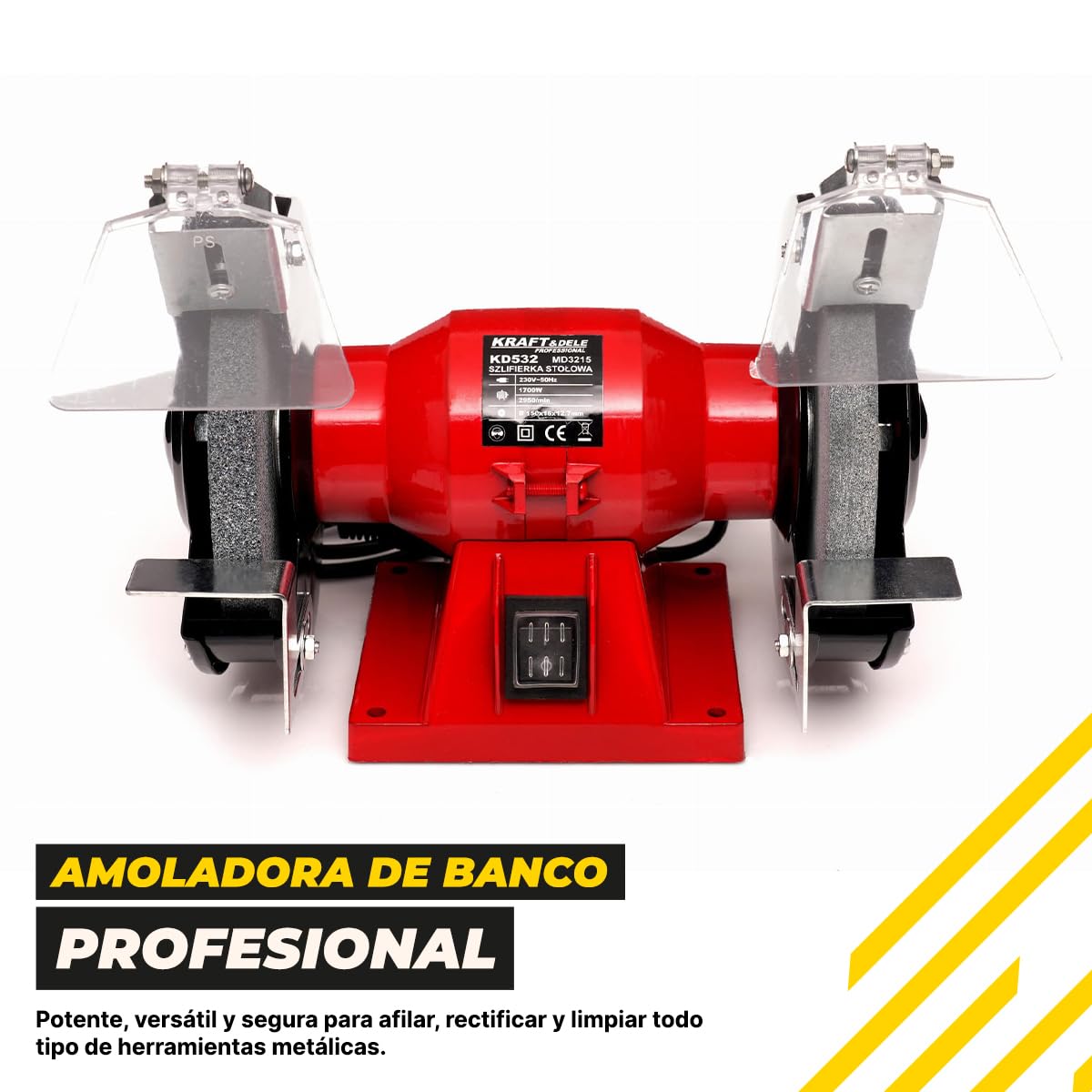 KRAFT&DELE KD532 Esmeriladora de banco 1500W con discos dobles 150mm | Amoladora de banco y afilador eléctrico | Máquina de afilar cuchillos con piedra esmeril y protector contra chispas