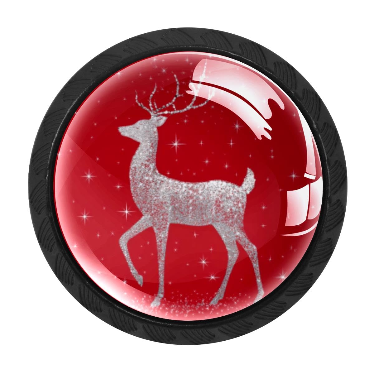 HEOEH 4 PCS Cabinet Knobs, Christmas Deer Red Drawer Knobs Dresser Handles