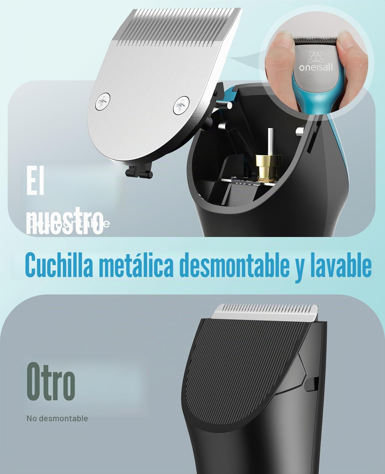 oneisall Cortapelos profesionales para pelo grueso, cortaúñas para perros para cacapú, cortadora de aseo de perros resistente con hoja de metal desmontable, cortadora inalámbrica para mascotas
