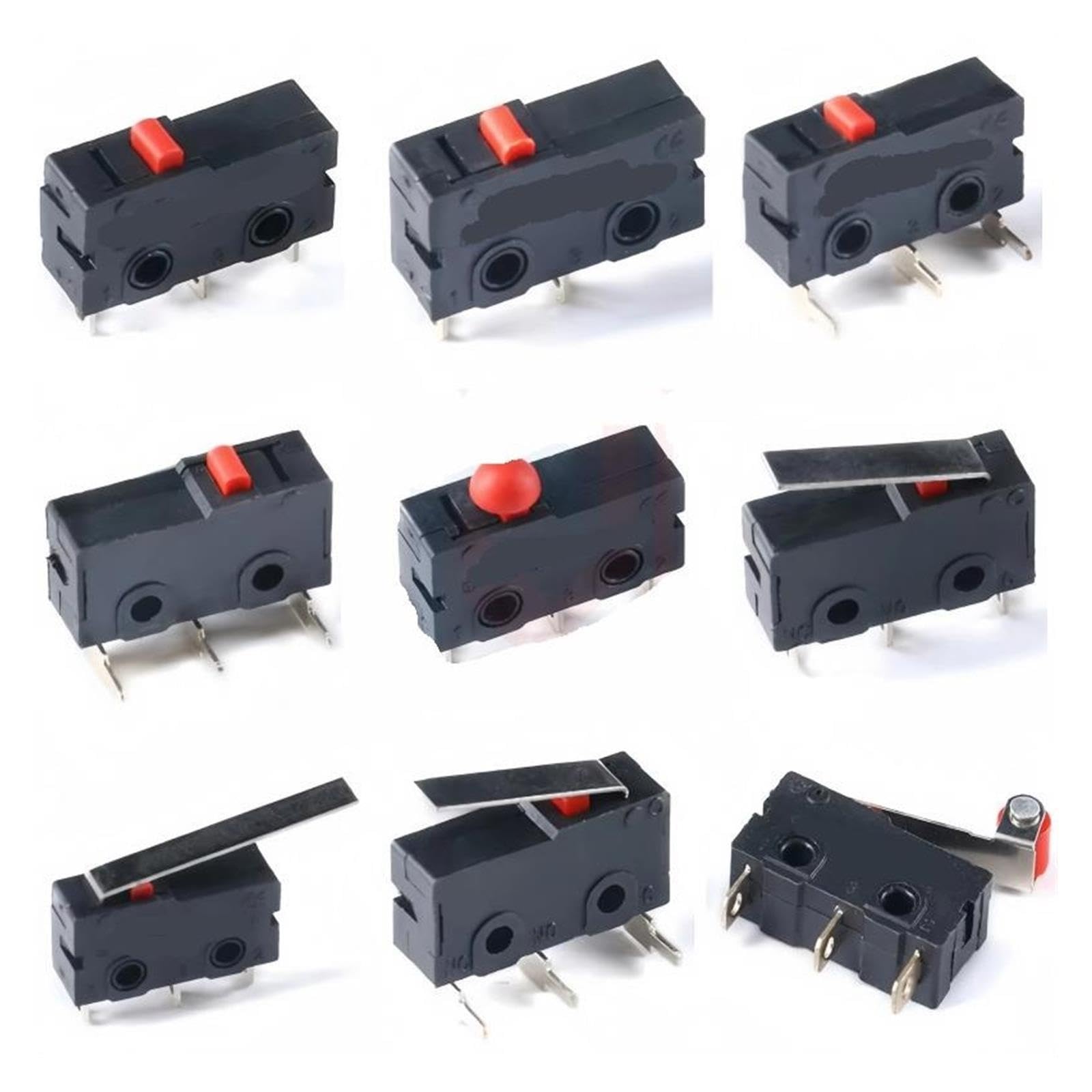 10 Uds Mini Micro interruptor de límite NO NC 3 pines terminales PCB SPDT 5A 125V 250V 29mm palanca de arco de rodillo microinterruptores de acción rápida(16mm Lever2)