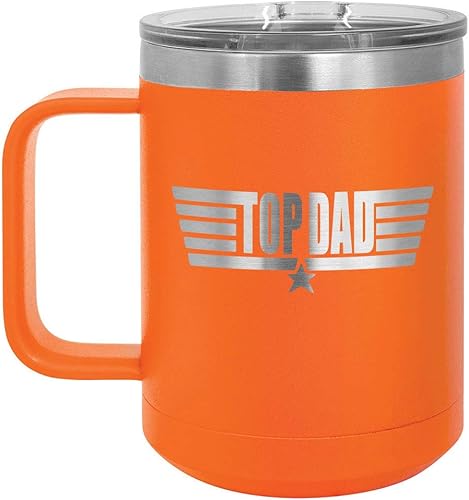 TOP DAD Taza de café naranja de 15 oz con tapa deslizante  Taza de café de viaje aislada  Ideas de regalos del día del padre de hijo o hija