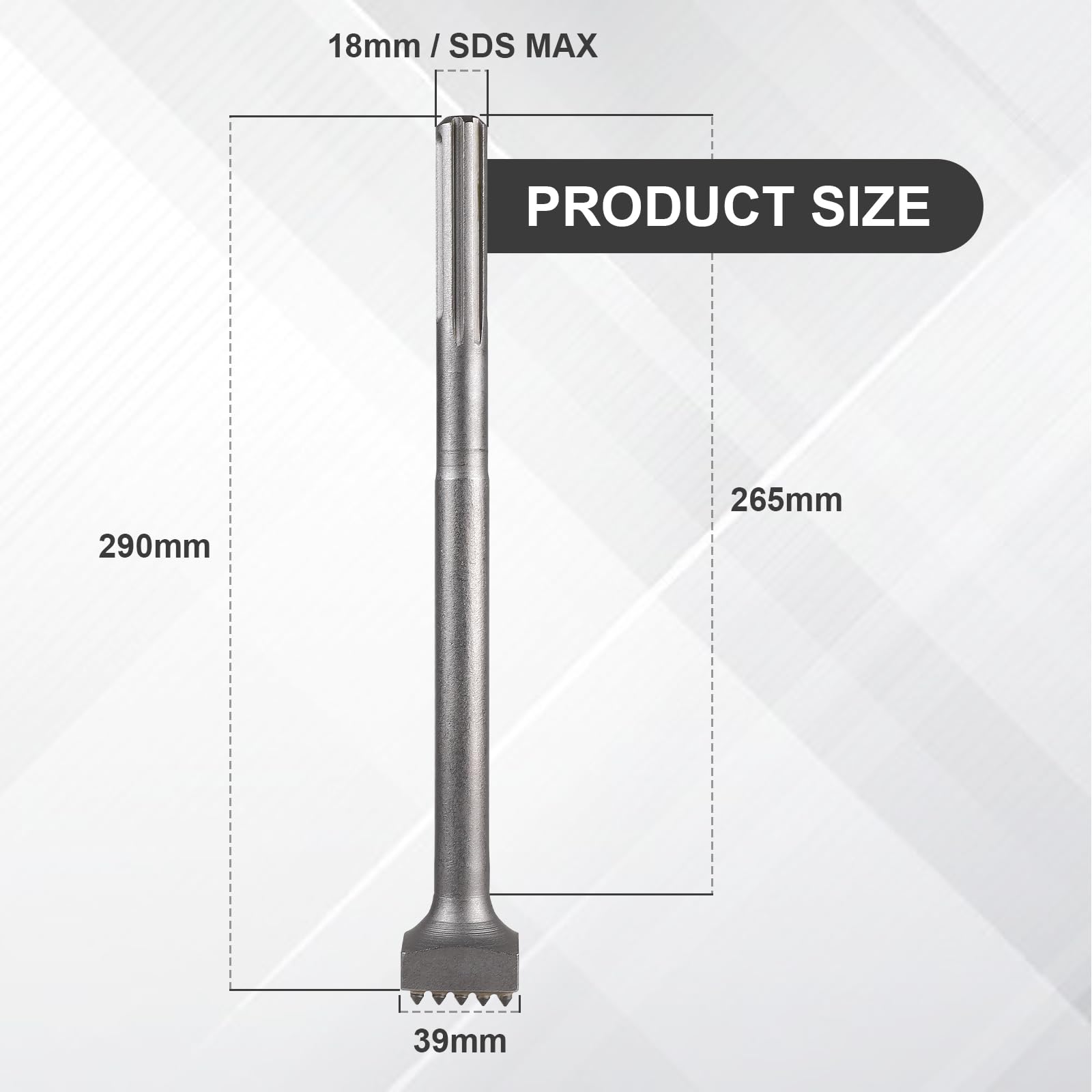 CPROSP Młotek kijkowy SDS MAX 290 x 39 mm, dłuto stockowe ze stali stopowej, dłuto stocker 25 zębów, elektryczne wiertło udarowe do kwiatów z kwadratową główką, do płytek, betonu, cegły, kamienia