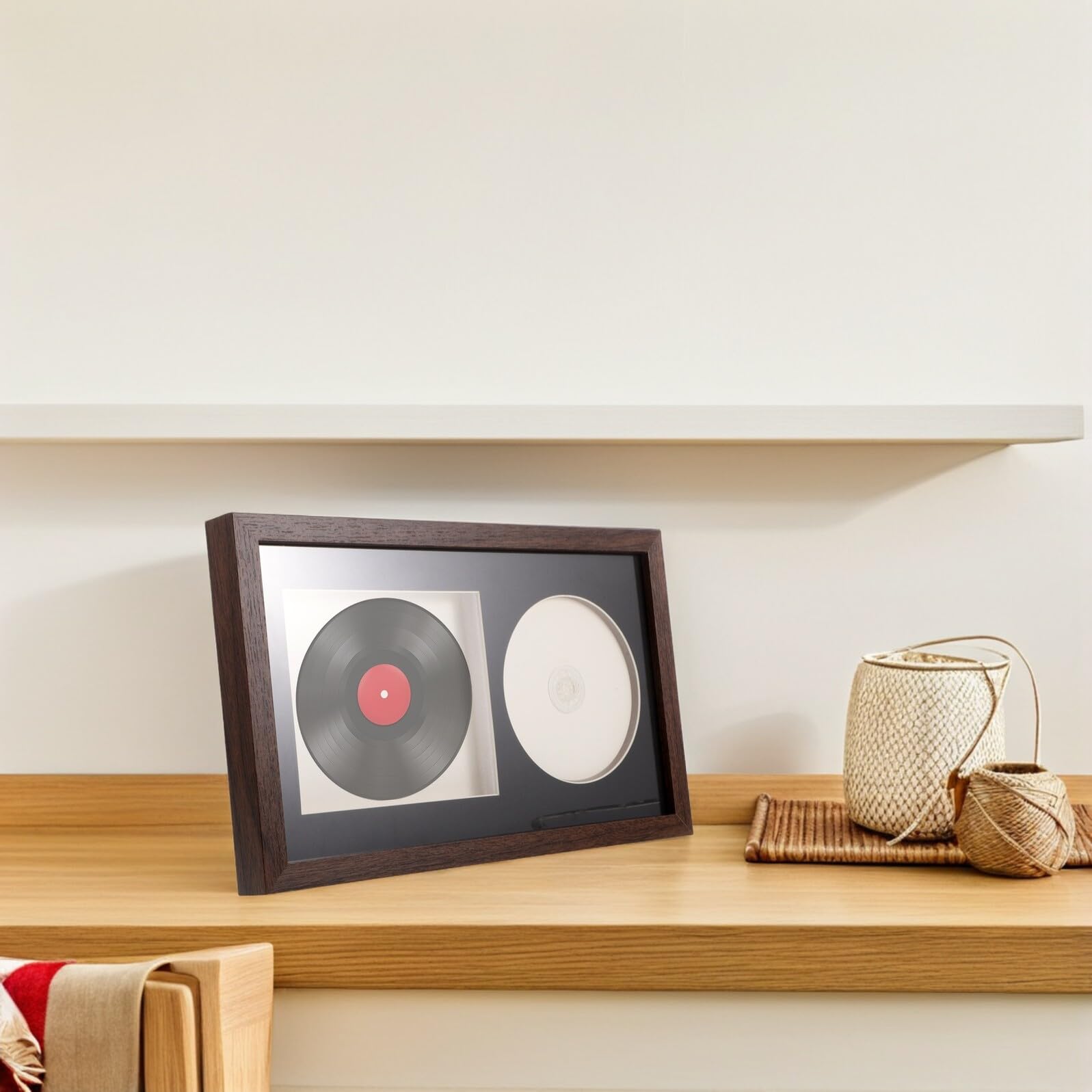 Sosoport Supporto per Dischi in Vinile in Legno Cornice Espositiva 3d per Collezione Musicale, Porta Album da Parete da Scrivania, Organizer per Esposizione CD e Vinili per Appassionati