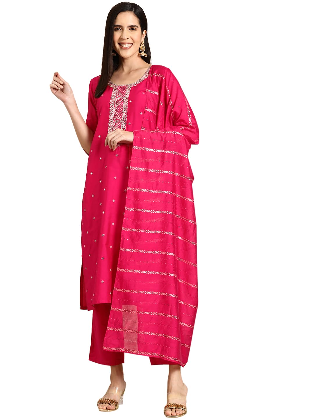gerua by libas Yoke Design Silk Blend Straight Kurta with Trouser and Dupatta-picture-53