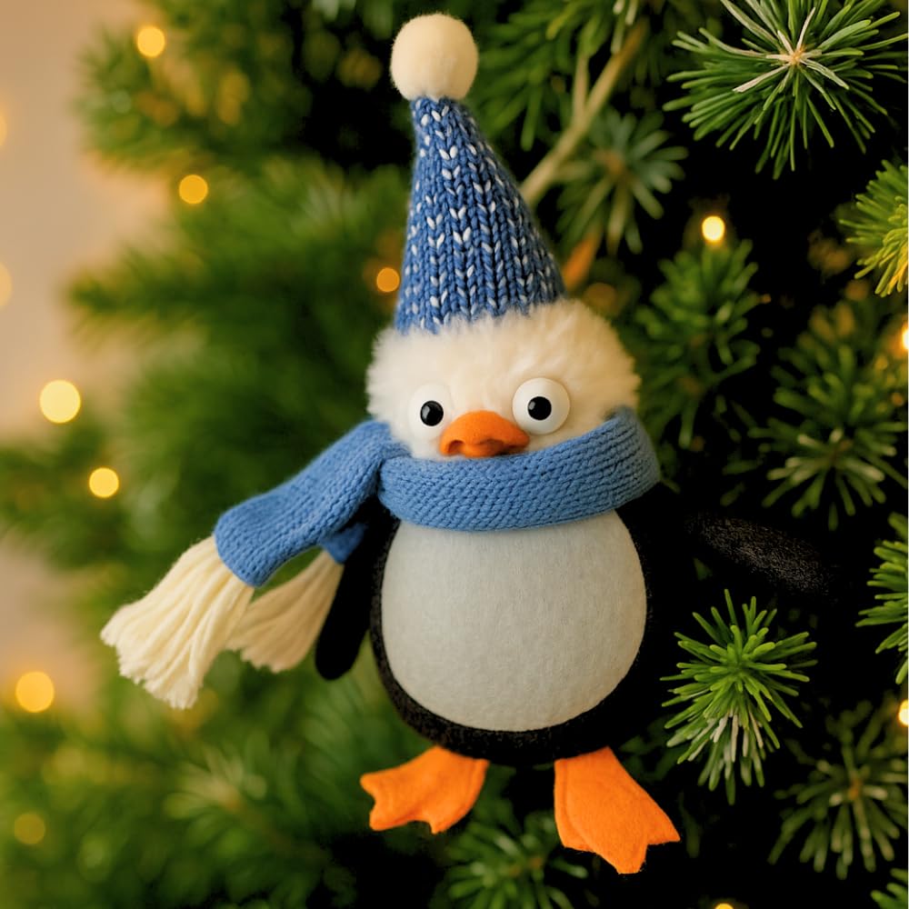Marco Paul Interiors Blue Marco Paul Large 18Cm Felt Penguin Christmas Tree Ornament - Hanging Ornaments For Xmas Decor Plush Santas Christmas Tree Hanging Decorations - Xmas Decorations
