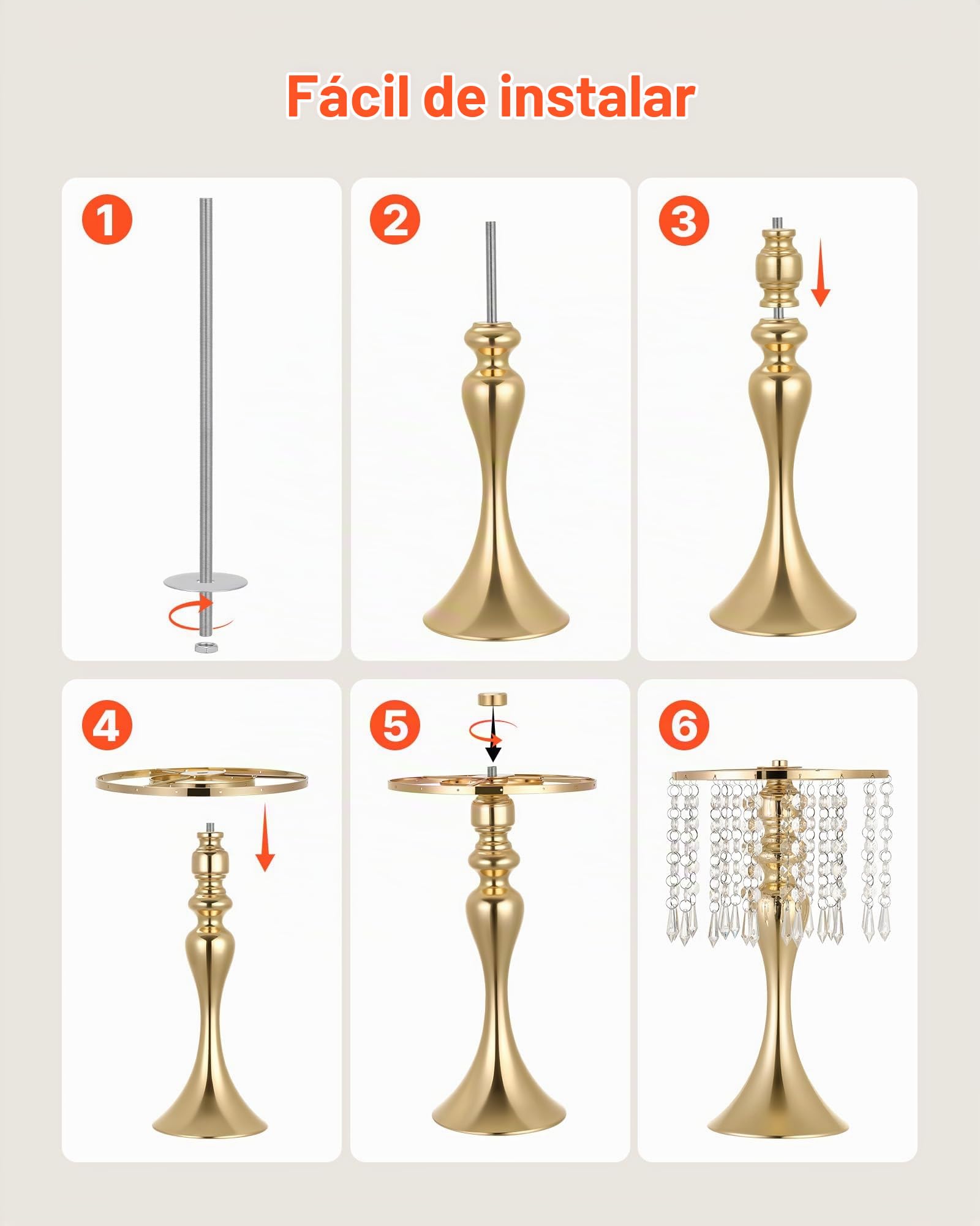 VEVOR Jarrones Decorativos, Paquete de 20 Piezas, Floreros de Metal Dorados con Cadena de Cristal, Altura de 33,5 cm, Centro de Mesa para Boda, Decoración para Banquete Ceremonia Fiesta Recepción