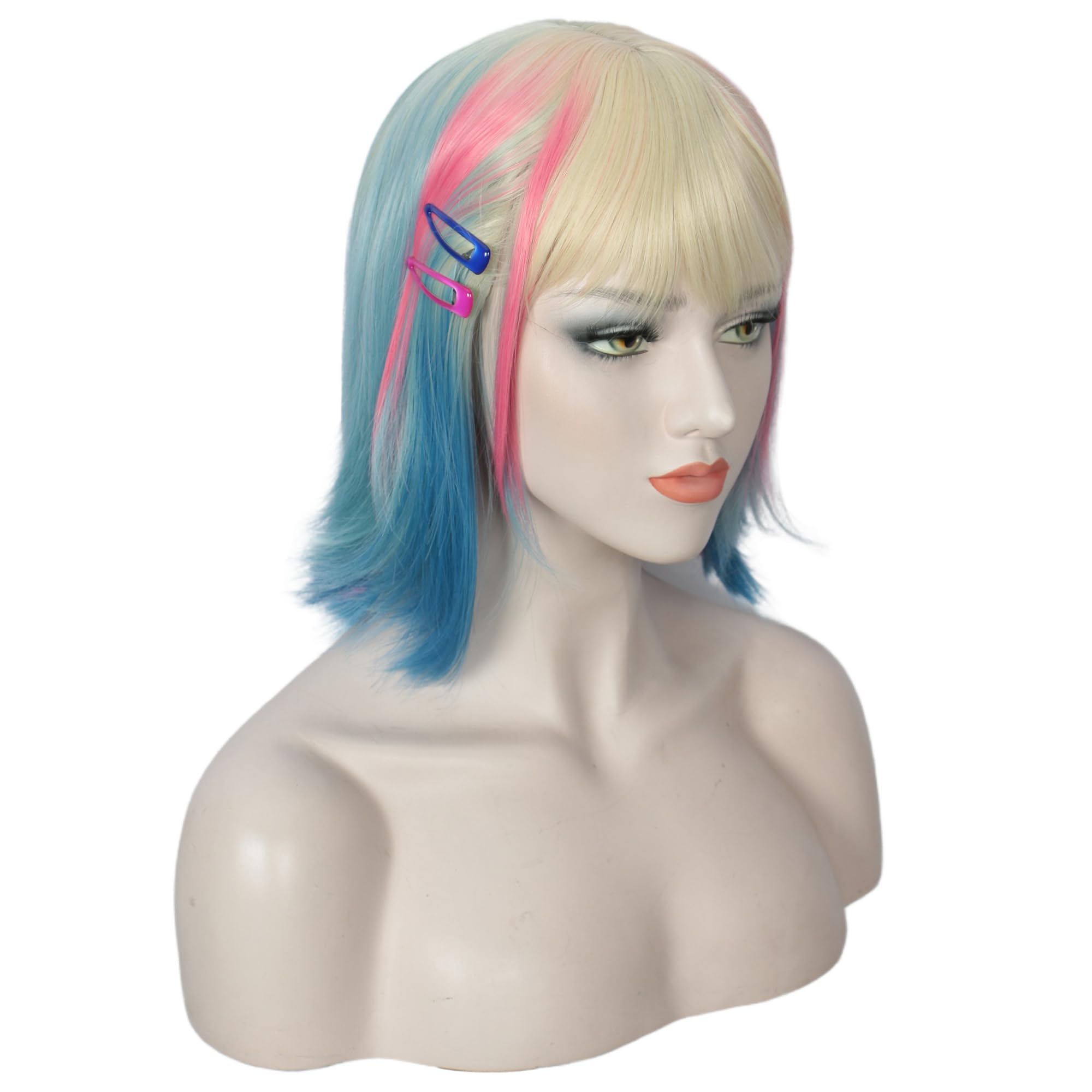 Linfairy Cosplay Short Straight Wig Halloween Costume Party Cosplay Anime Wig for Women (Straight Ombre, Adult) - Image 2