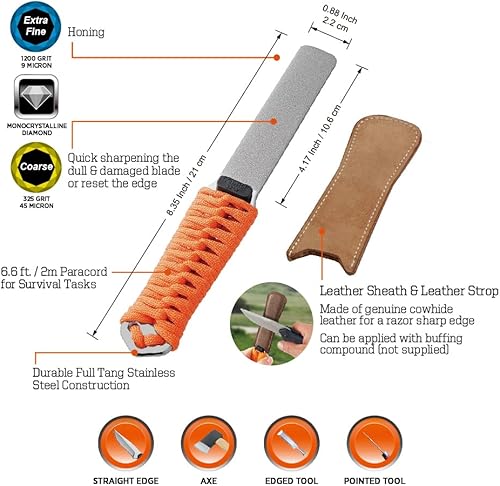 Miniatura 2 de SHARPAL Lima de piedra de afilar diamante de doble grano 181N con estribo de cuero afilador de herramientas para afilar cuchillos hacha hacha