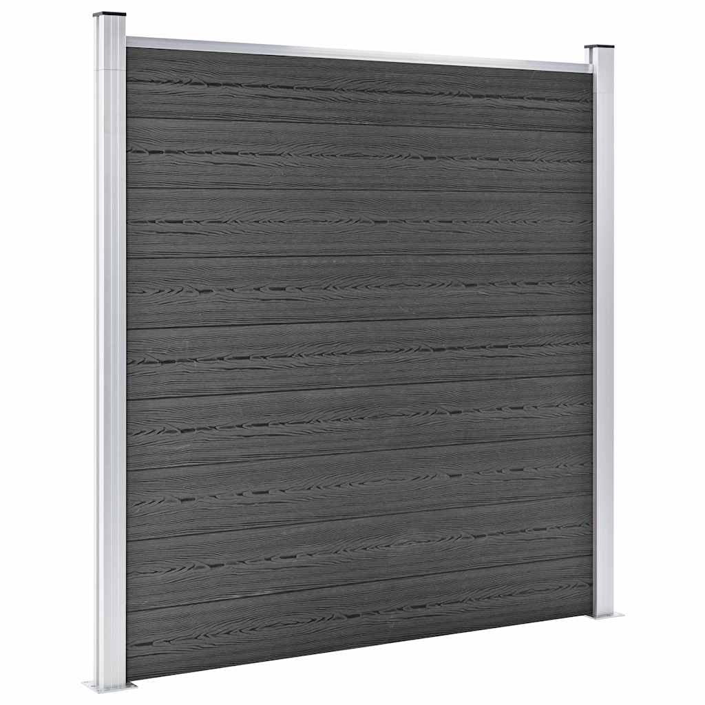 Sichtschutzzaun WPC Zaunelement Set 446x105-186 cm Schwarz, langlebiges WPC Zaunelement mit Holzmaserung und regulärem Aufdruck, modulares System mit Aluminium-Oberprofil