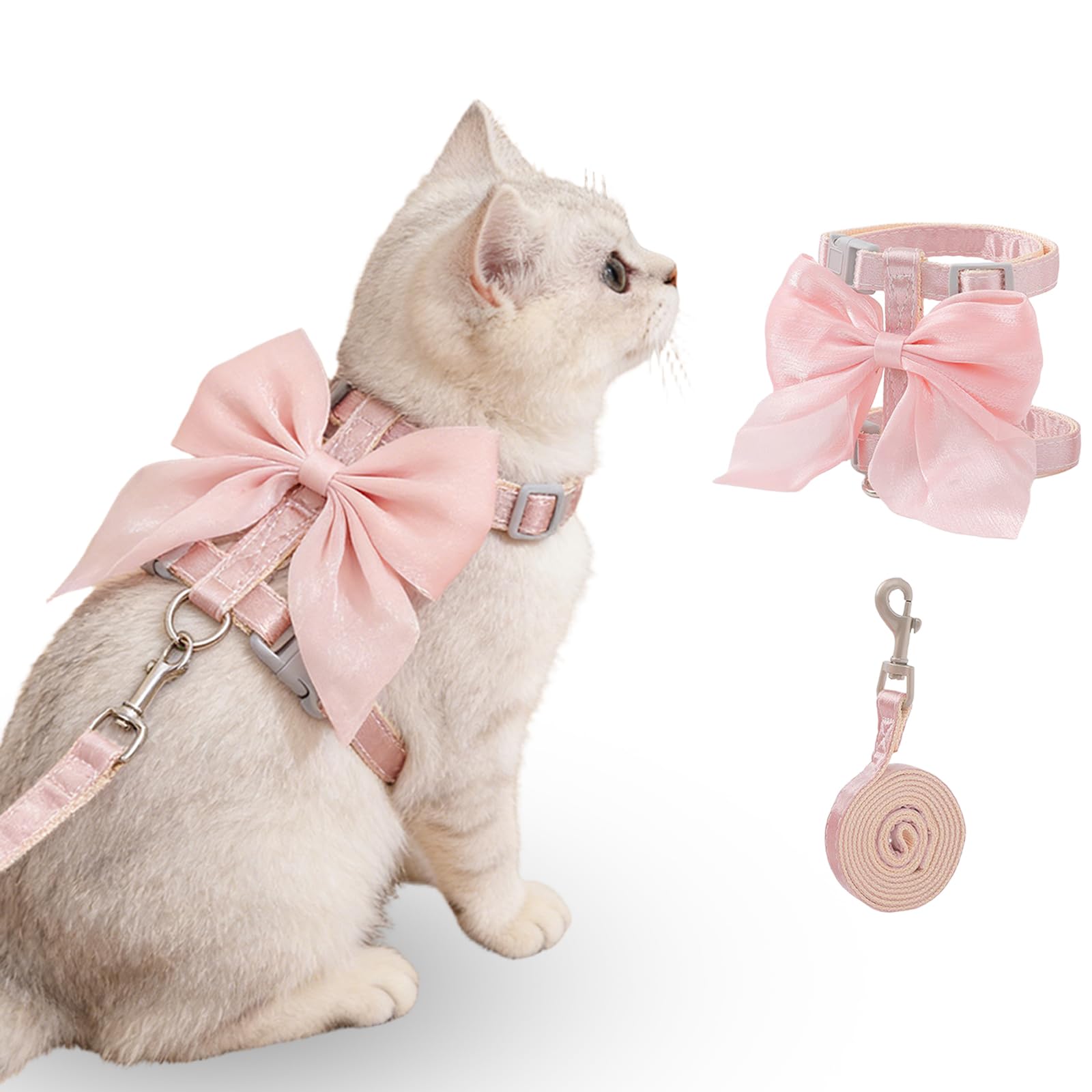Tensho Pink Bow Cat Harness and Leash Set, Escape Proof, S â image 1