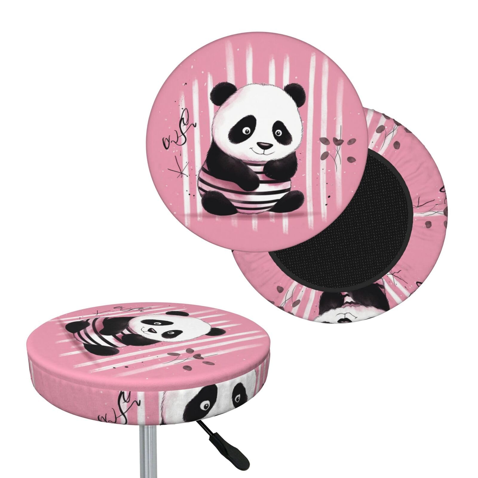 NONHAI Striped Panda Bar Stool Cover Round Elastic Stool Cushion Covers Dustproof Bar Chair Cover Washable Stool Cushion Slipcover Stretch Stool Seat Covers for 12-14 Inch Chair