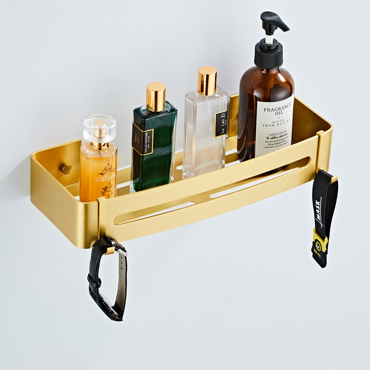 Hoinerus Brushed Gold Shower Caddy Adhesive Or Drilling Bathroom Shelf Shampoo Holder