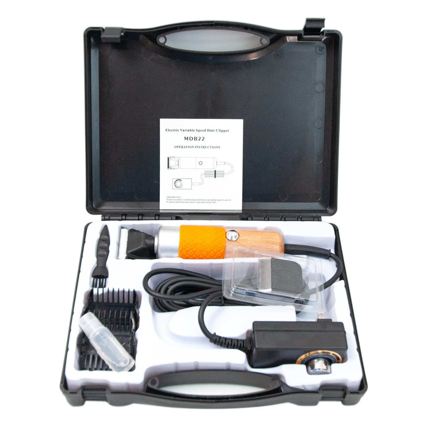 zalati Haustier-Haarschneidemaschine, Kehrmaschine, 2-teilig, 6 Gänge, einstellbare Geschwindigkeit/geräuscharm, für Katzen und Hunde, 200 W, Holzgriff