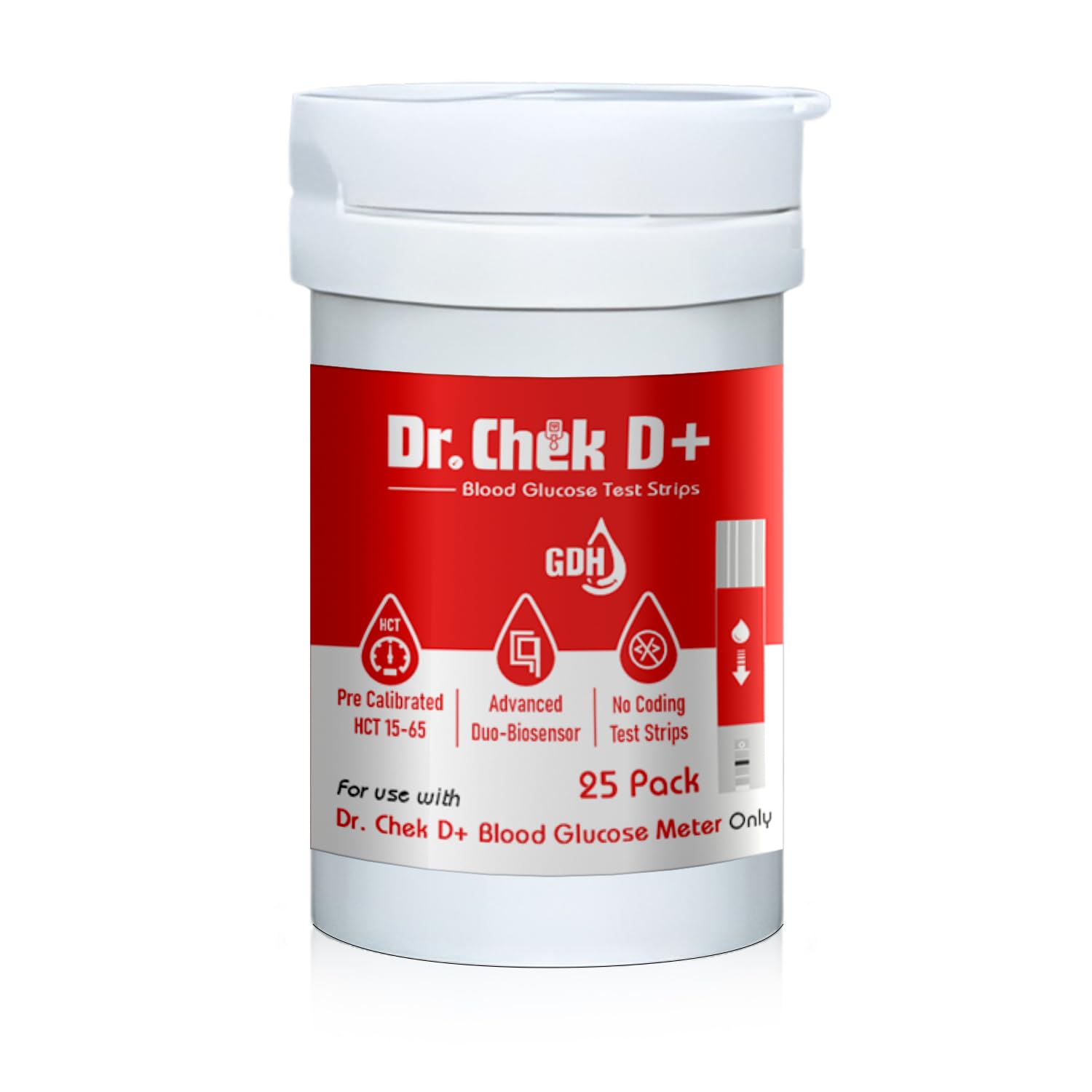Dr. Chek D+ Blood Glucose Strips - 25 Pack