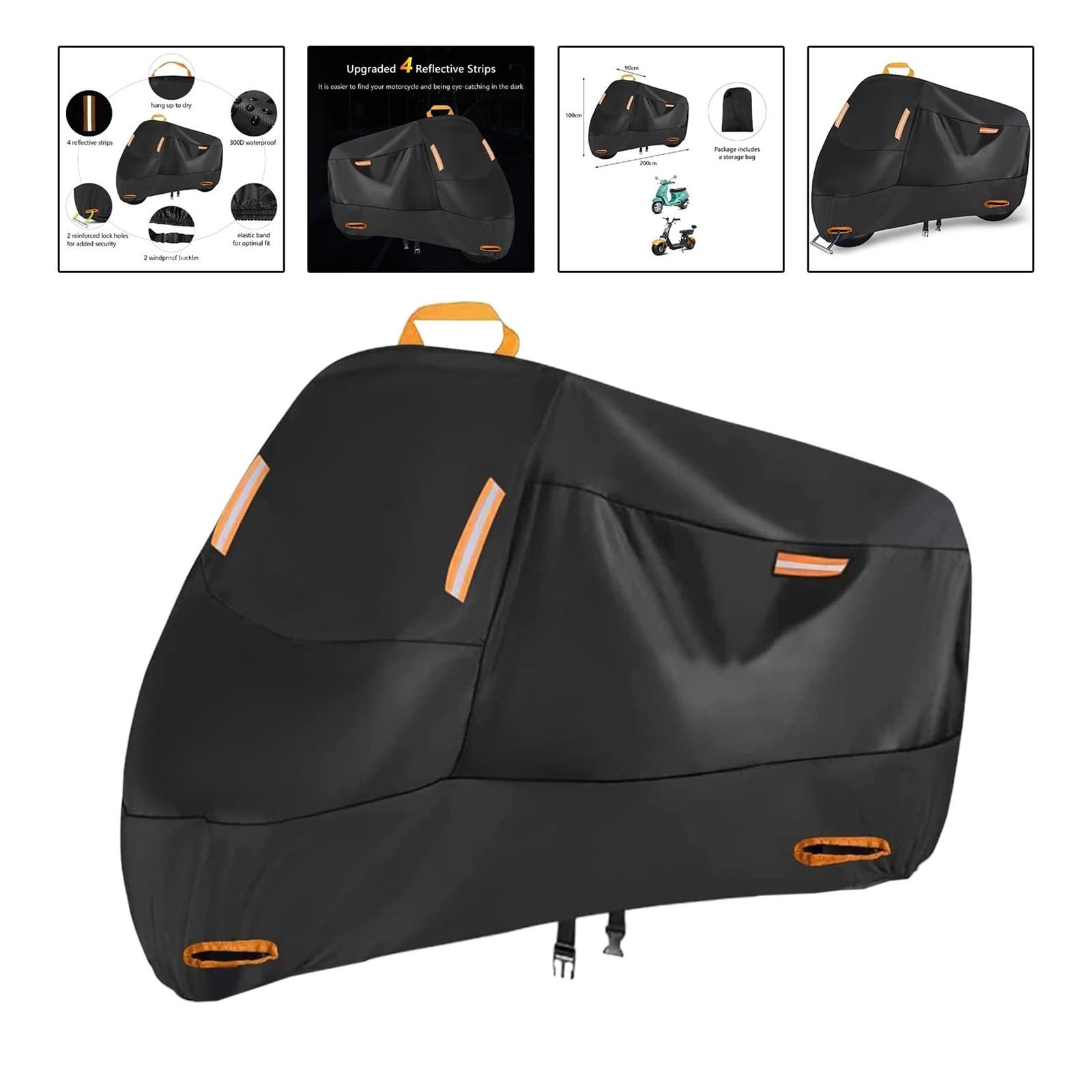 Cubierta Motocicleta Protectora Cubierta De Motocicleta con Tela Poliéster Seda 210D, Hebillas A Prueba Viento,Barrera contra La Llia para Exteriores, Accesorios para