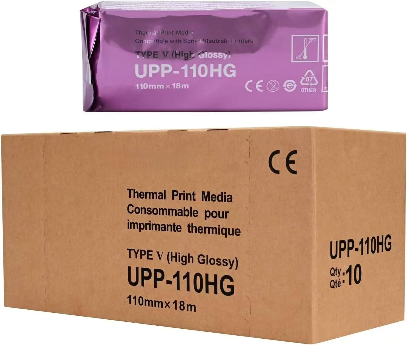 Film/media compatibili di ultrasuono UPP-110HG High Gloss Carta 10 Rotoli, Tipo V High Gloss Thermal Print Film/Media