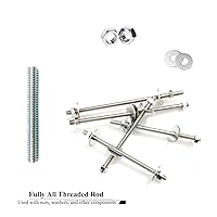 Vista 6 de 12 piezas de varilla totalmente roscada de zinc plateado en carbono de acero, rosca larga de 1/4x2 para muebles, barandillas de jardín, montaje