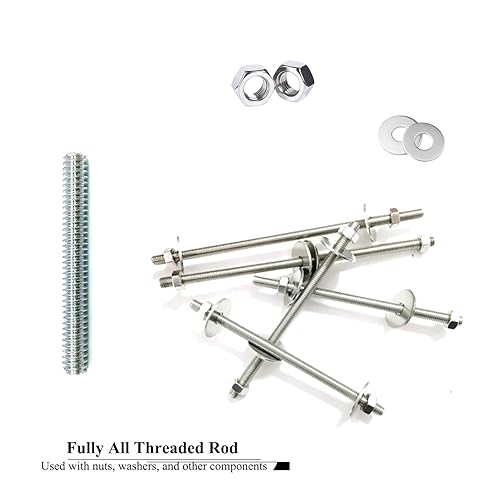 Miniatura 6 de 12 piezas de zinc plateado completamente roscado varilla de acero al carbono tornillo de rosca larga 14x2 para muebles jardín barandilla montaje