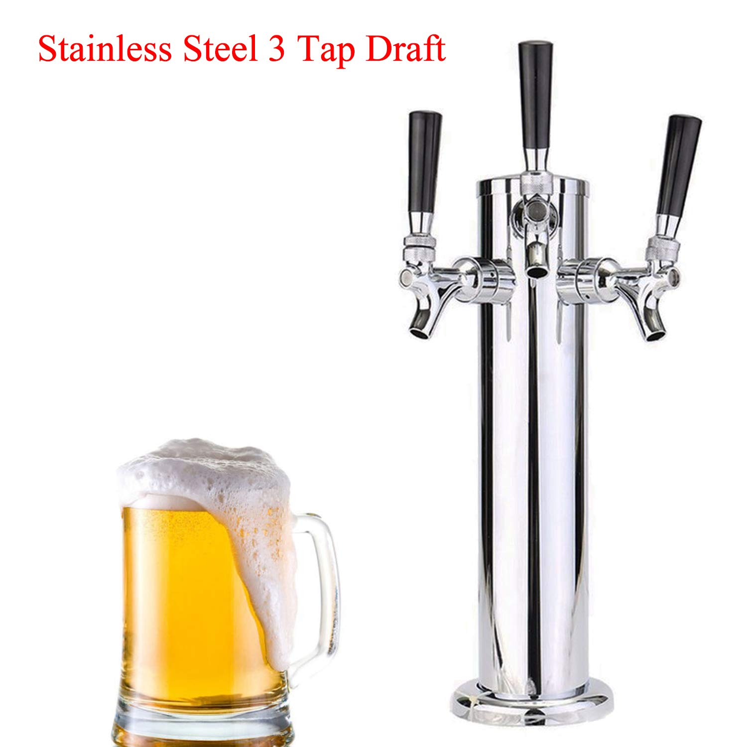 MGGi Draft Kegerator Tower Beer Dispenser Kit, Stainless Steel 3 Tap