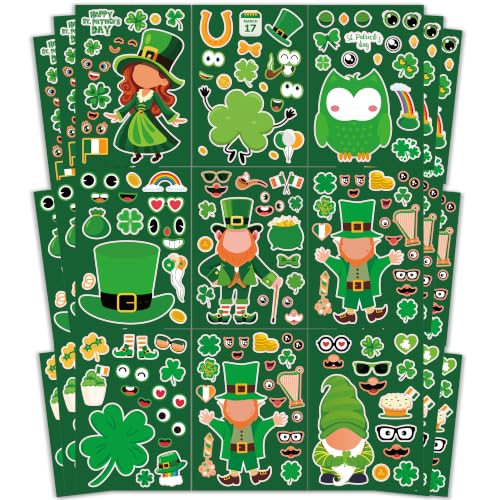 OHOME St Patricks Day Stickers - St Patricks Day Accessories - DIY Shamrock Stickers,St Patricks Day Gifts Crafts Activity Party Favors for Kids | St Patricks Day Decorations Decor (24 Sheets)