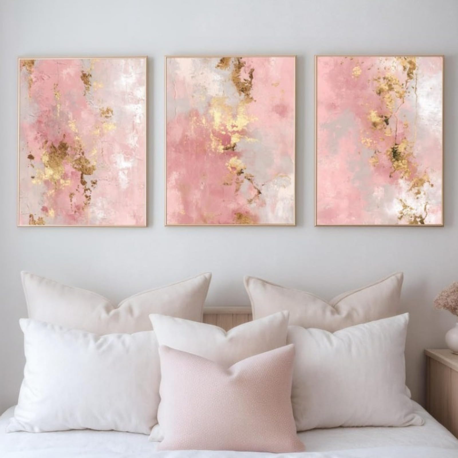 JORCEDI Set of 3 Posters,Pink Gold Abstract Wall,Pink and Gold Marble Canvas Wall Art,Modern Abstract Painting,for Living Room Bedroom Kitchen Bathroom Office,Unframed (30x40cm)