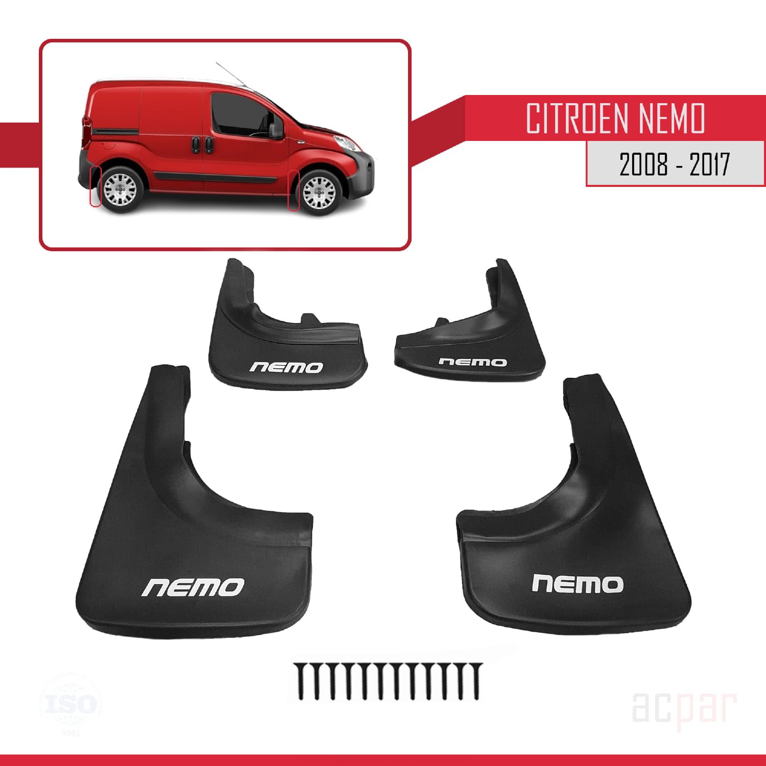 Compatible avec Citroen Nemo 2008-2017 Bavettes garde-boue pour l'avant et l'arrière 4 pièces