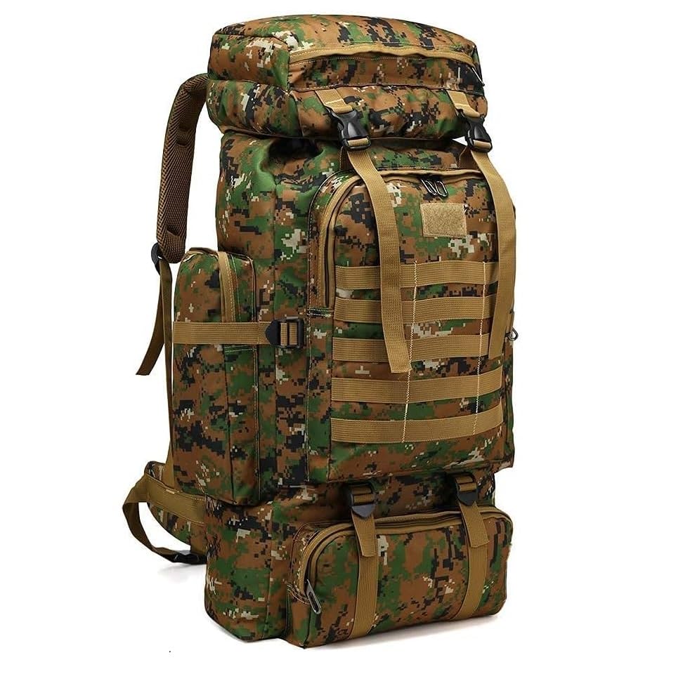 COSHANO Mochila de senderismo macuto para Camping 80L Grande bolsa militar Táctica Hombre o Mujer Outdoor Montaña Campamento Impermeable Trekking, Viaje, Supervivencia (Verde Camuflaje)
