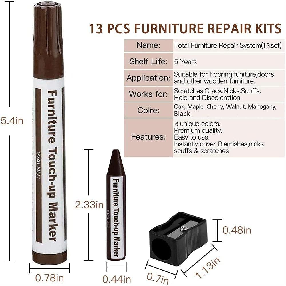 13 Set di riparazione per laminato, stucco per legno per parquet per laminato, piano di lavoro in legno, mobili in legno bianco, crema, marrone, colore del legno, pasta per legno per riparare graffi