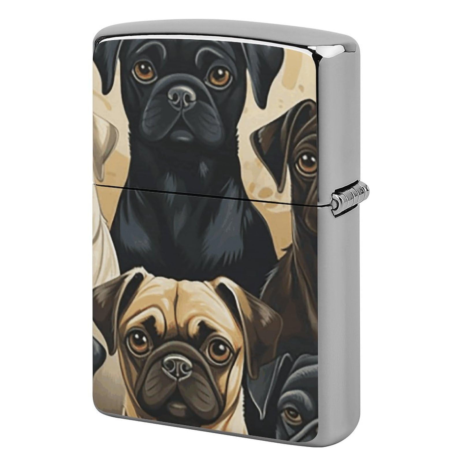 Pug Lighter Case Cover Vintage Metal Lighter Sleeve Reusable Lighter Protective Cover Decorative Lighter Holder Birthday Gifts for Men Women