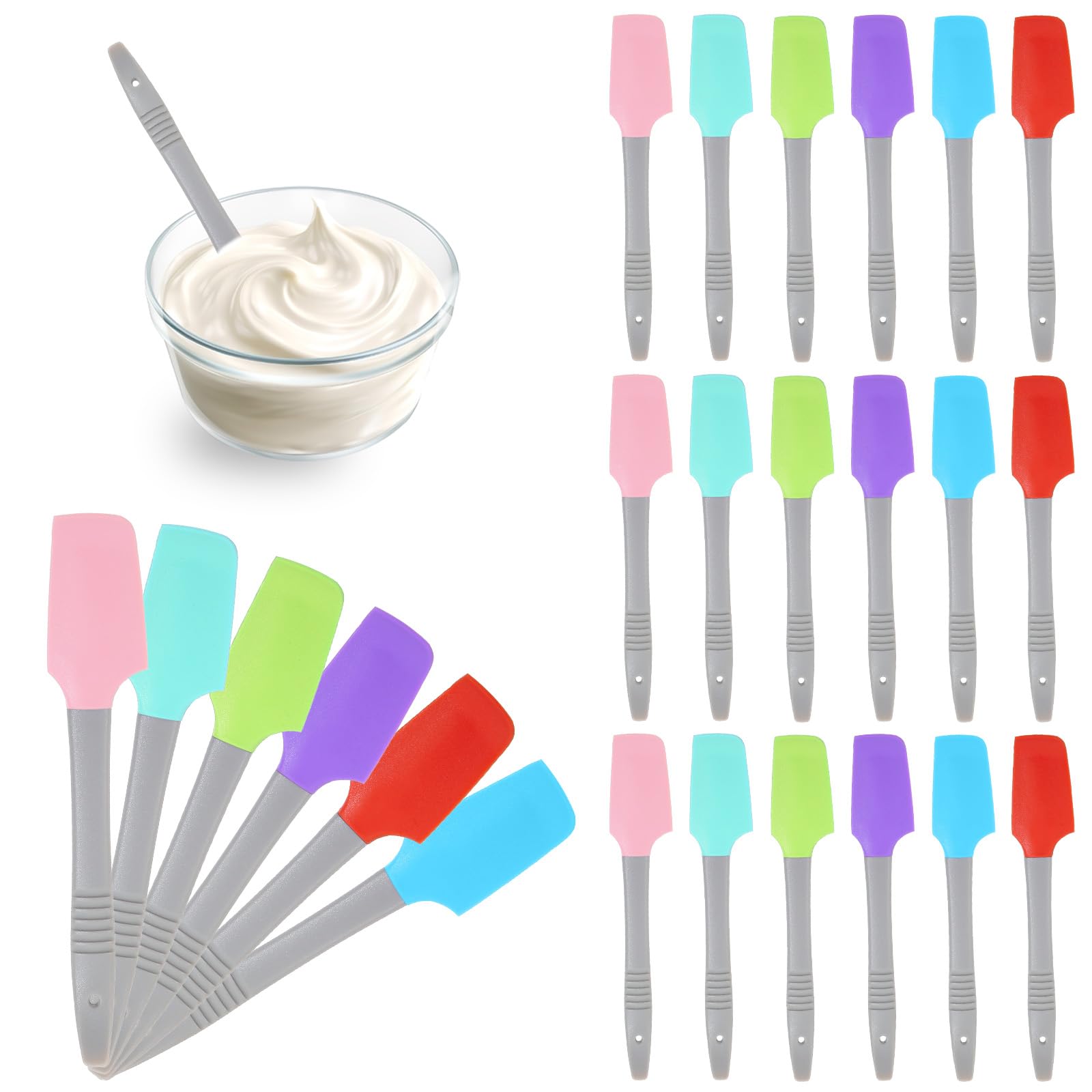 30Pcs Mini Silicone Spatulas Rubber Small Silicone Scraper Heat Resistant Non Stick Flexible Kitchen Spatula for Wet Pet Food Can Jar Cooking Baking Frosting Mixing Tool, 7.4 x 1.38 Inches
