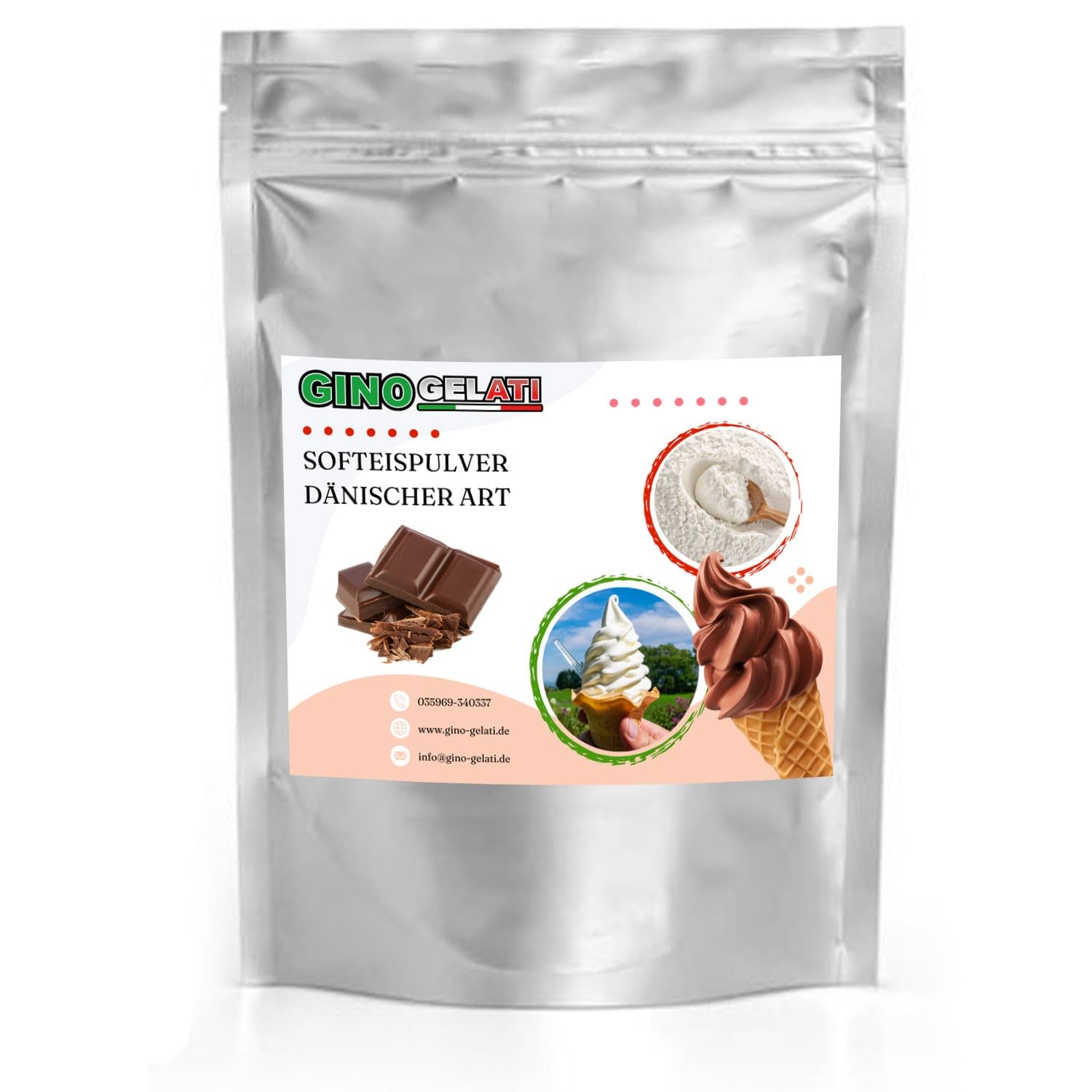 Gino Gelati Schoko Dänisches Softeis Pulver, verschieden Variante, Made in Germany, schnelle und einfache Zubereitung, Herstellung mit oder ohne Eismaschine möglich (333 g, Schoko)