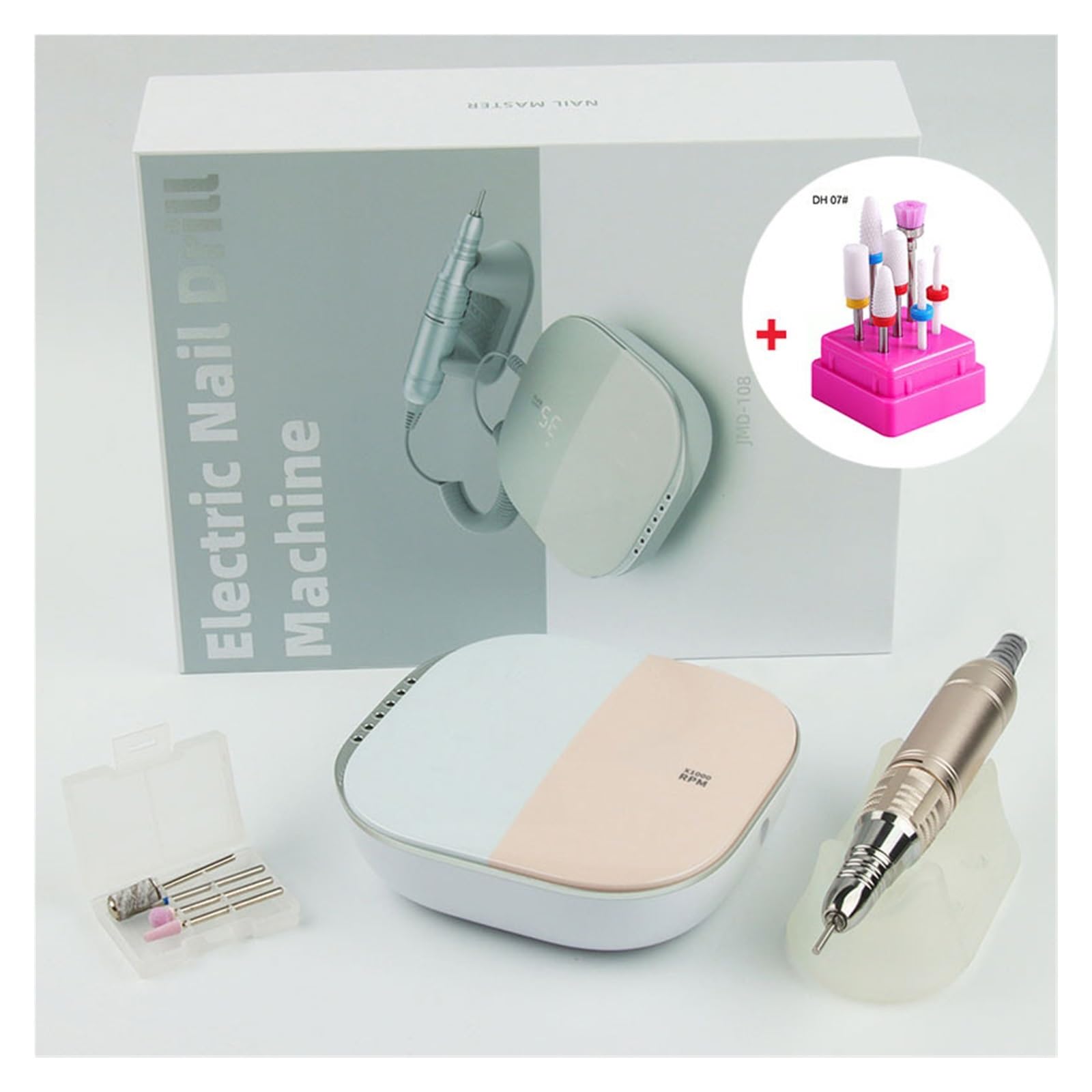 New Fashion Nail Drill 35000 RPM HD Display Touch Screen Electric Machine for Nails Sander Professional Manicure Set(JMD108 Pink DH07)