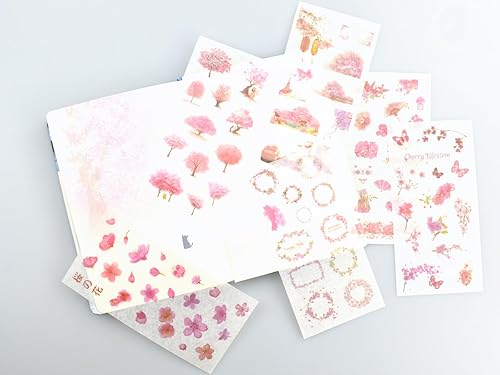 Miniatura 3 de Paquete de 2 calcomanías florales Washi para diario, mariposa, pétalos de flores rosas, flores de cerezo, guirnalda para diarios, planificadores,